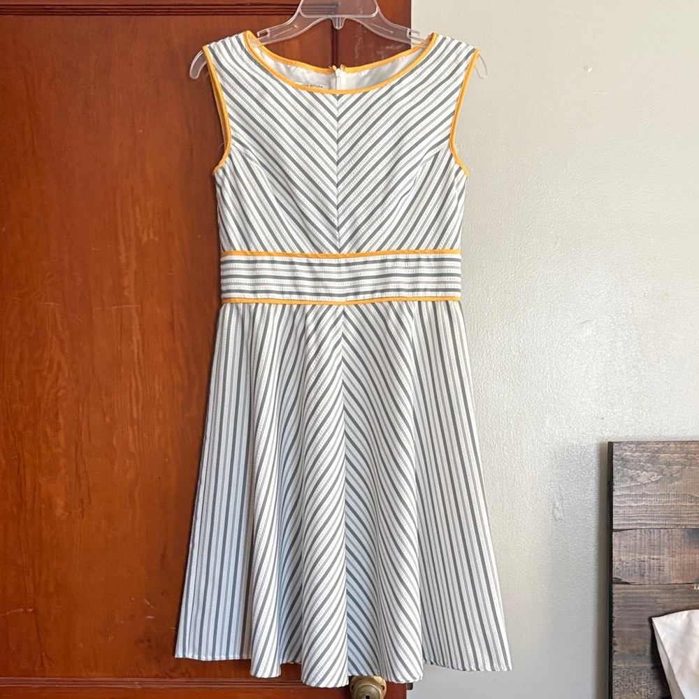 London Style Striped Dress with Yellow Trim